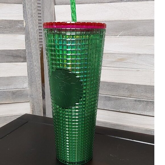 Spring 2023 Green and Pink Grid Cold Cup (24 oz) | Starbucks - Picture 3 of 8